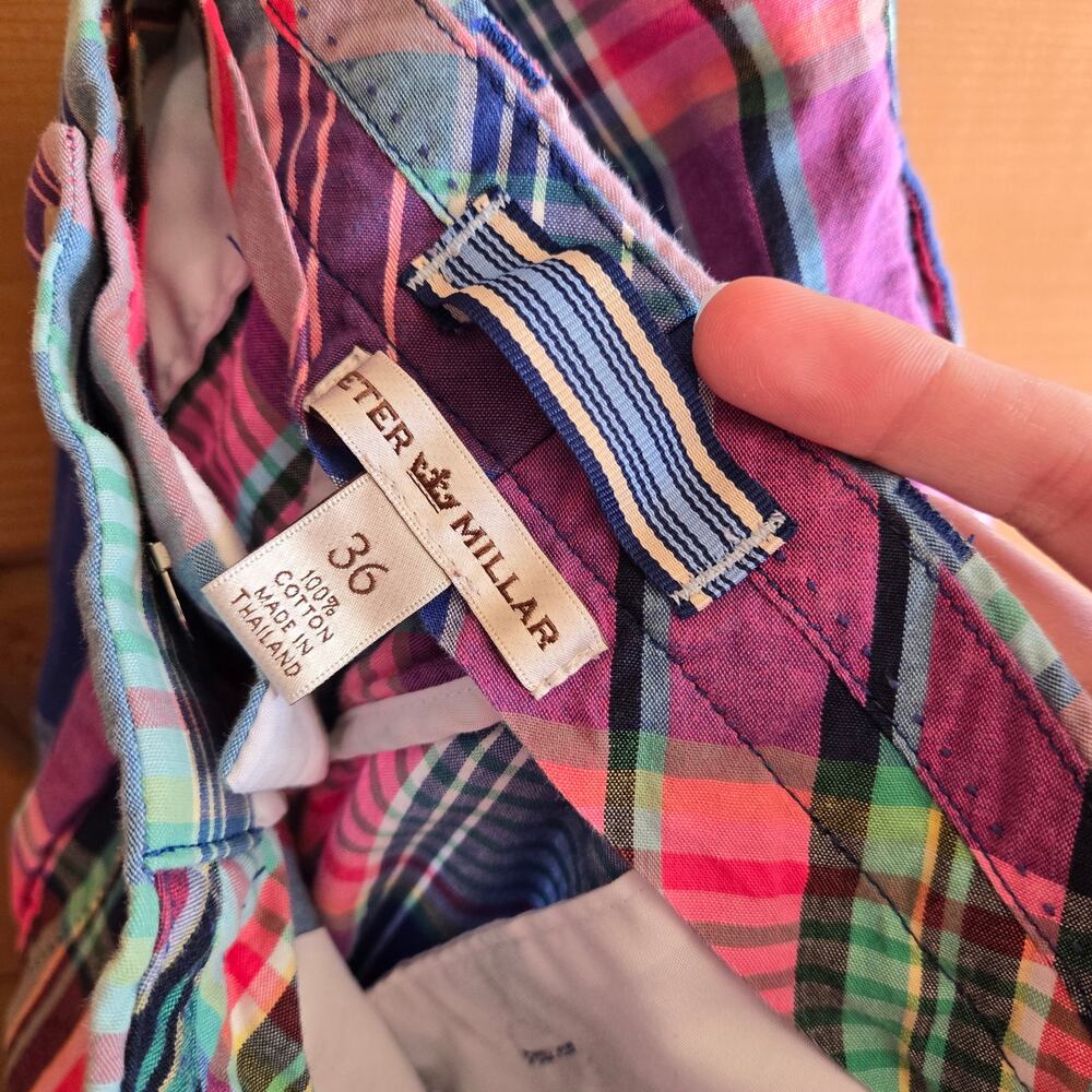 Peter Millar Short Madras Multicolor Plaid Red Blue Bermuda 36 Golf Easter Prep - Picture 4 of 4